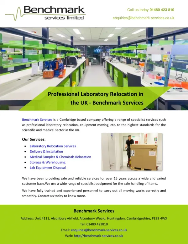 Professional Laboratory Relocation in the UK - Benchmark Services