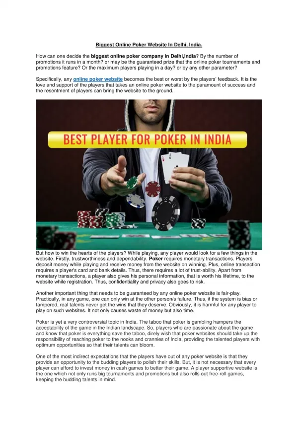 How to Find Biggest Poker Company in India