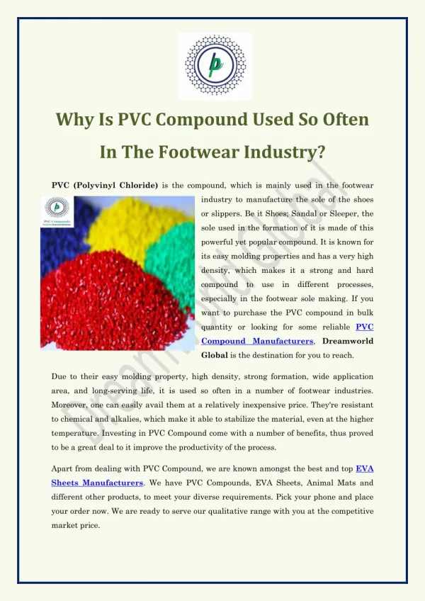 Why Is Pvc Compound Used So Often In The Footwear Industry