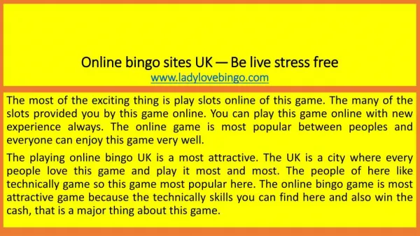 Online bingo sites UK — Be live stress free