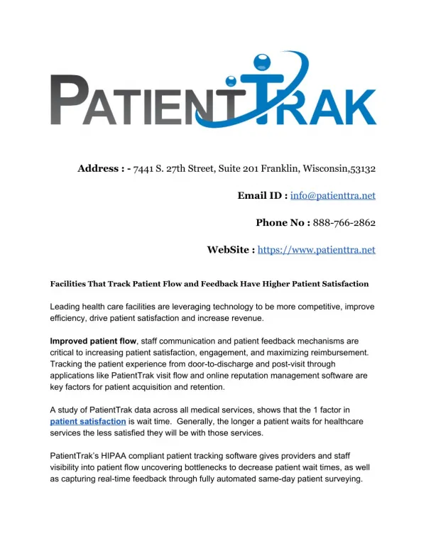 Facilities That Track Patient Flow and Feedback Have Higher Patient Satisfaction