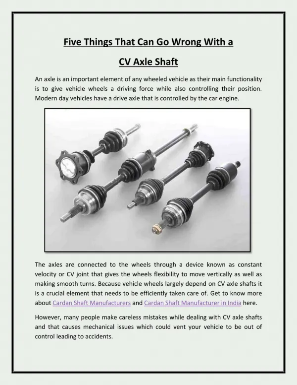 Five Things That Can Go Wrong With a CV Axle Shaft