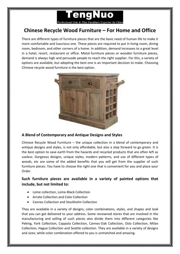 Chinese Recycle Wood Furniture – For Home and Office