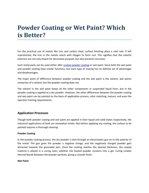 Powder Coating or Wet Paint? Which is Better?
