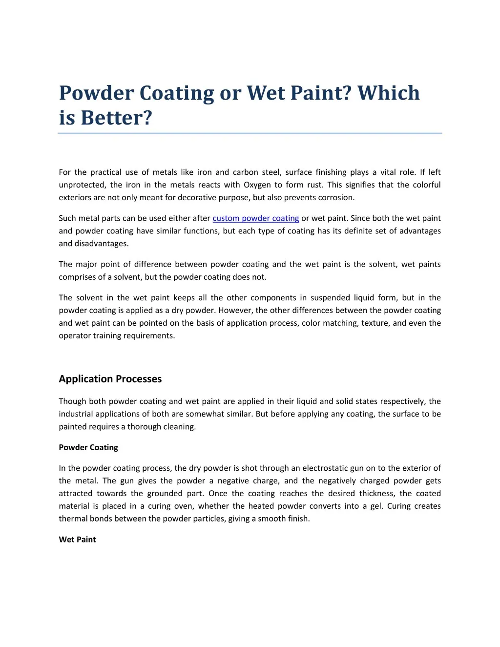 powder coating or wet paint which is better