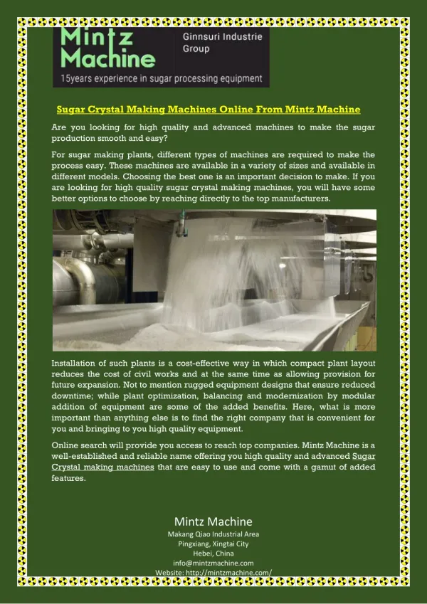 Sugar Crystal Making Machines Online From Mintz Machine