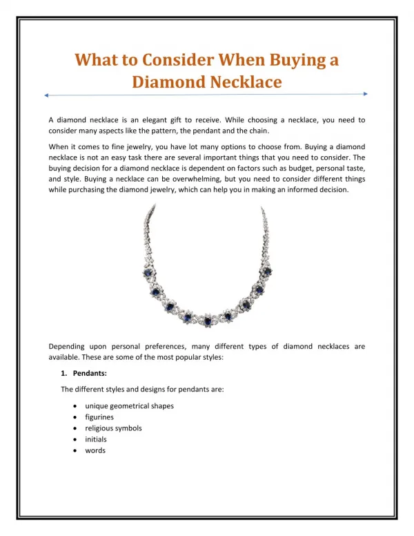 What to Consider When Buying a Diamond Necklace