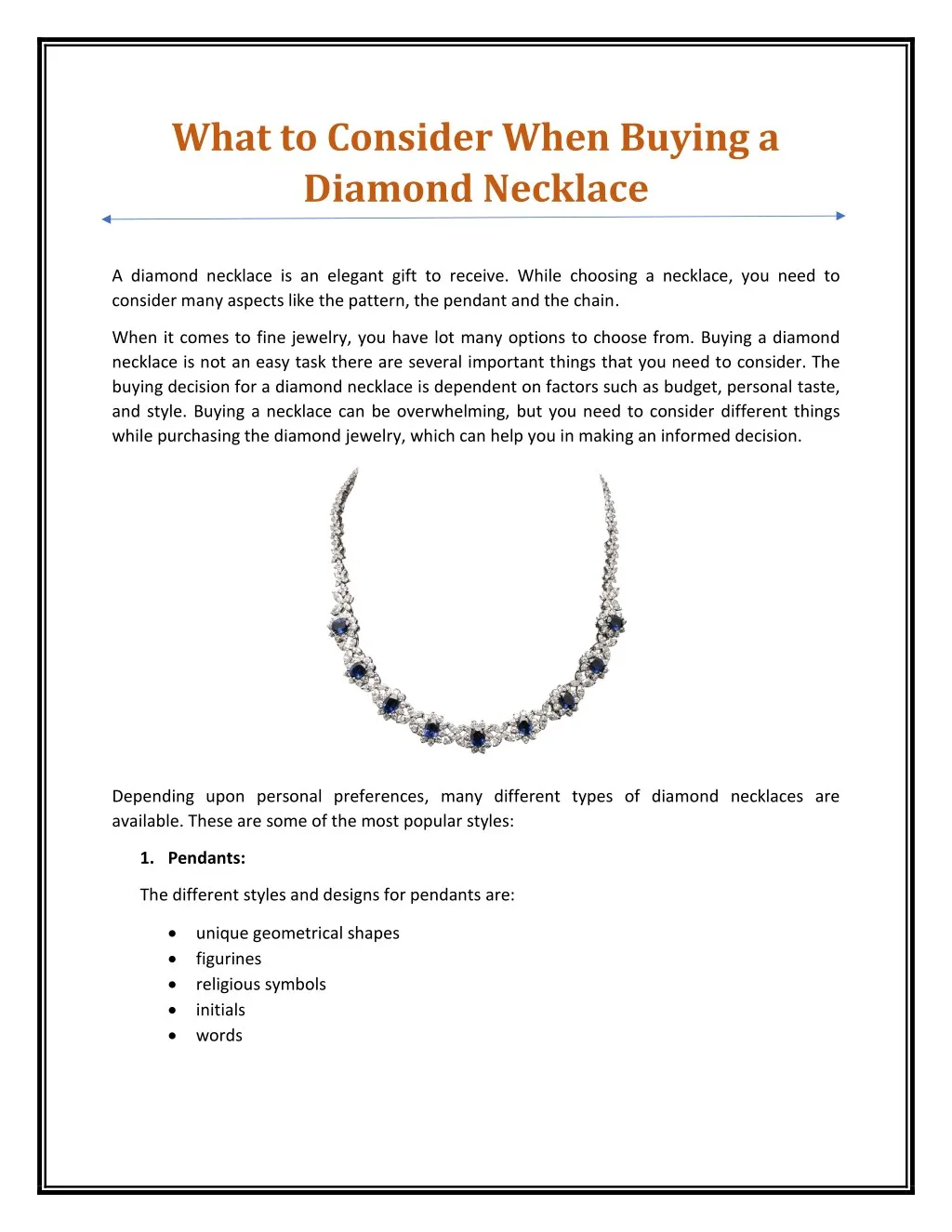 what to consider when buying a diamond necklace