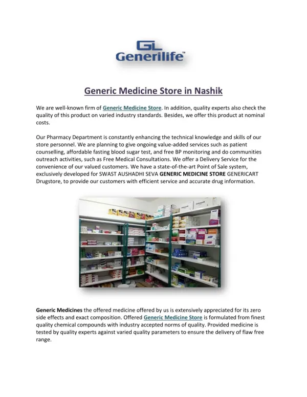 Generic Medicine Store in Nashik