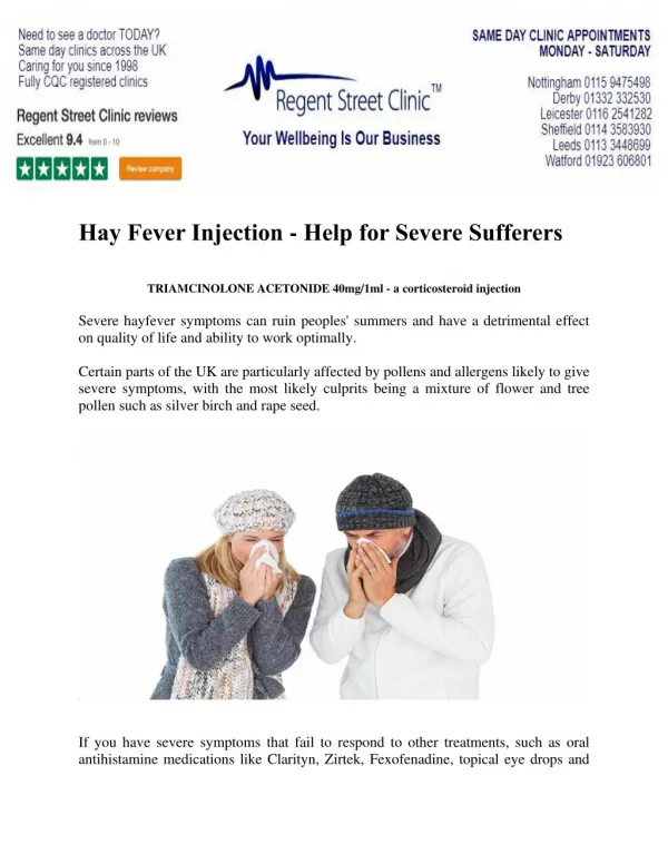 Hay Fever Injection - Help for Severe Sufferers