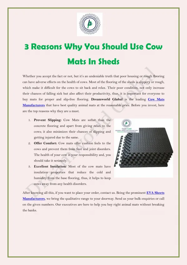 3 Reasons Why You Should Use Cow Mats In Sheds