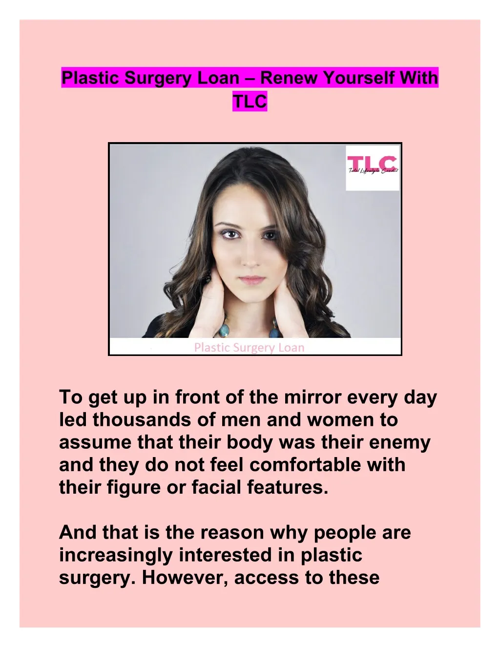 plastic surgery loan renew yourself with tlc