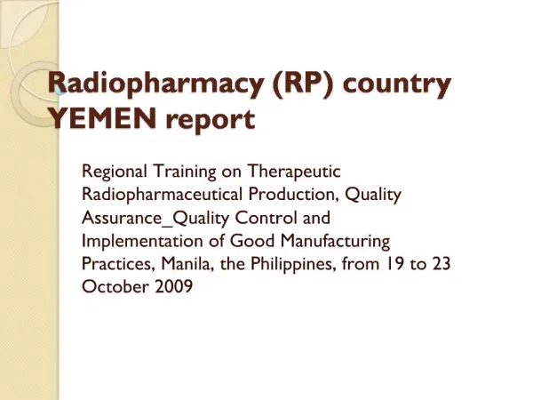 Radiopharmacy RP country YEMEN report