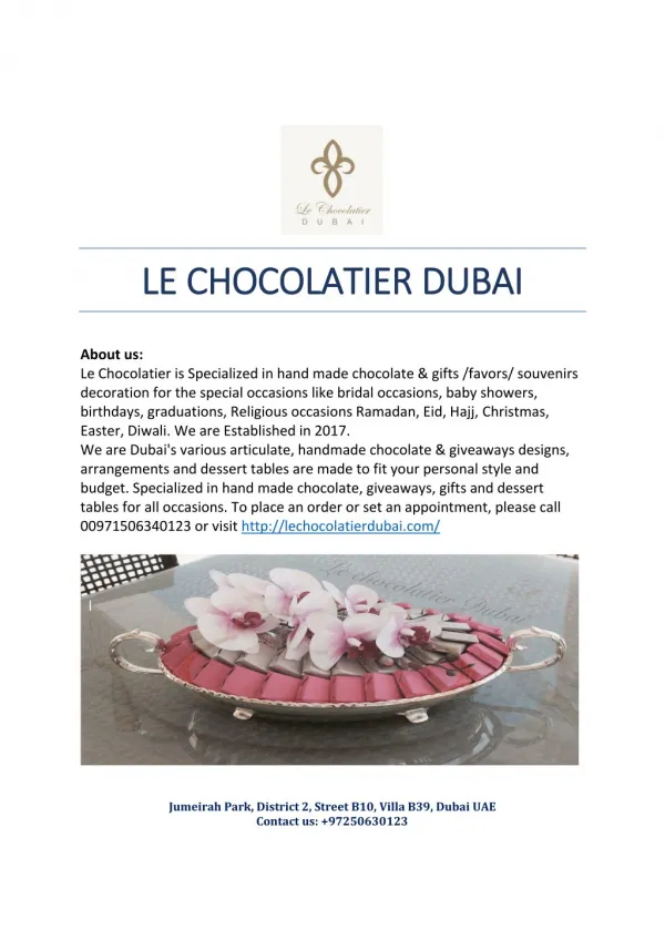 Le Chocolatier - Best Corporate Giveaway in Dubai