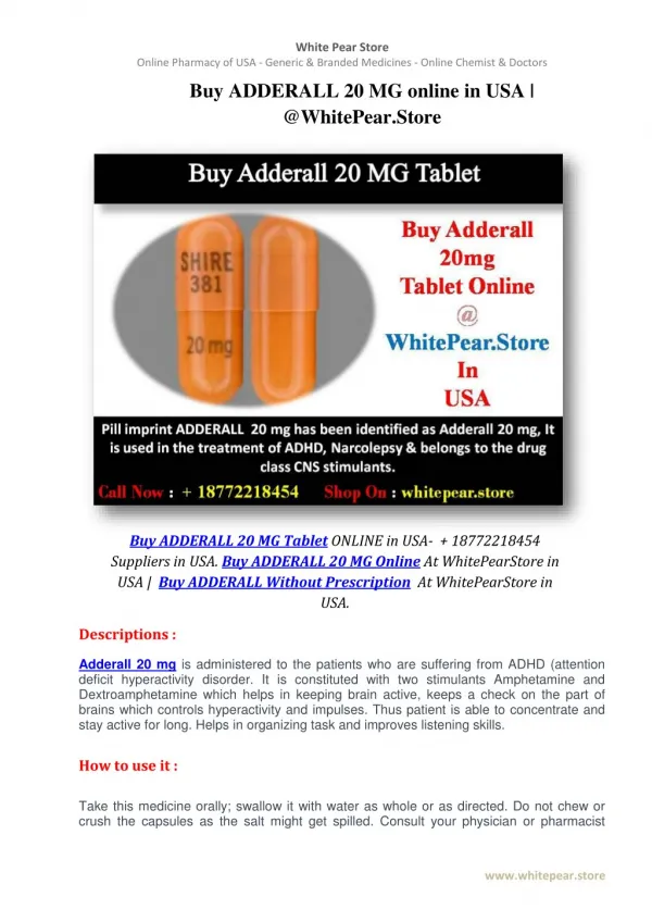 Buy ADDERALL 20 MG online