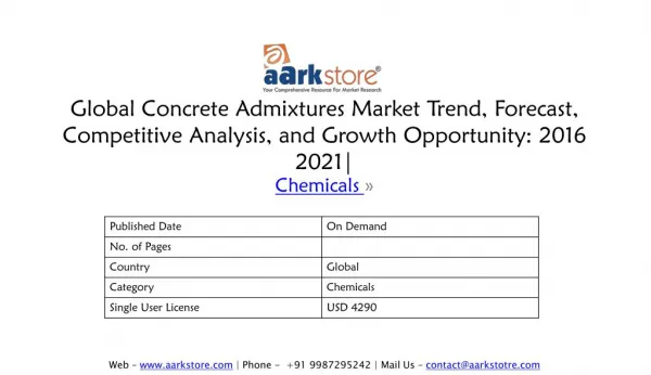 Global Concrete Admixtures Market Trend, Forecast, Competitive Analysis, and Growth Opportunity: 2016 2021 - Aarkstore E