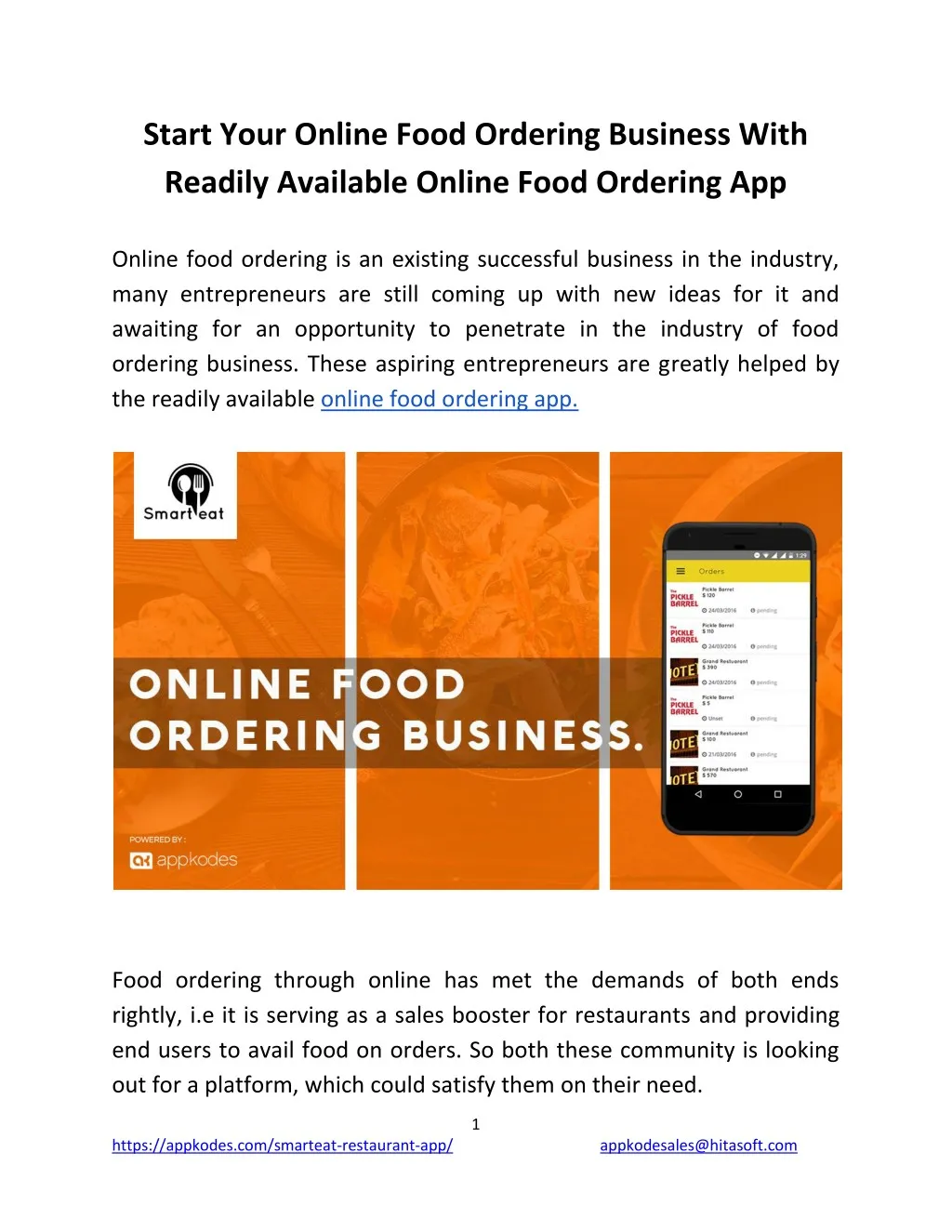 start your online food ordering business with