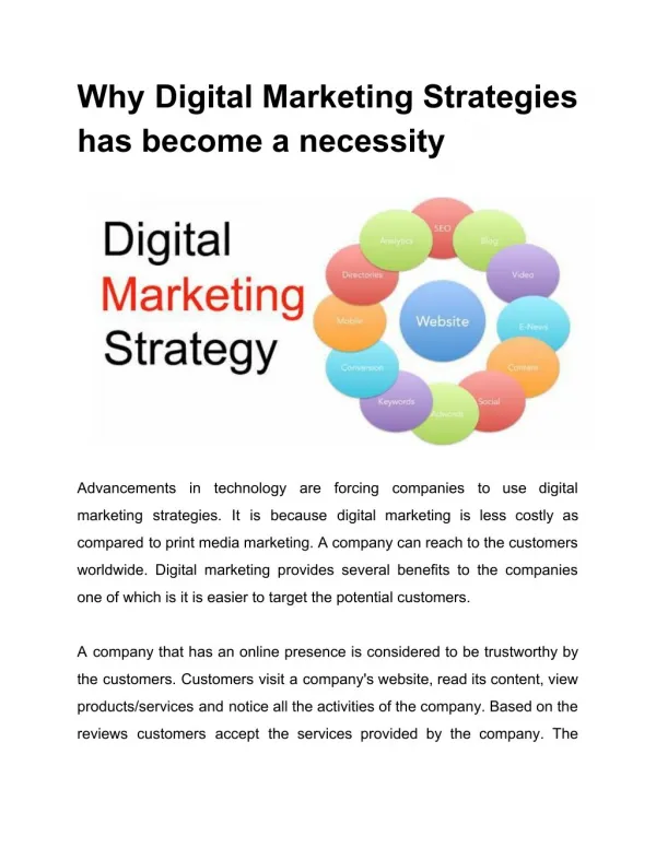 Why Digital Marketing Strategies has become a necessity