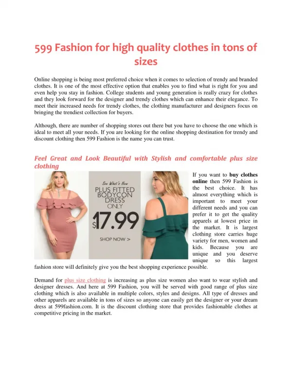 599 Fashion for high quality clothes in tons of sizes