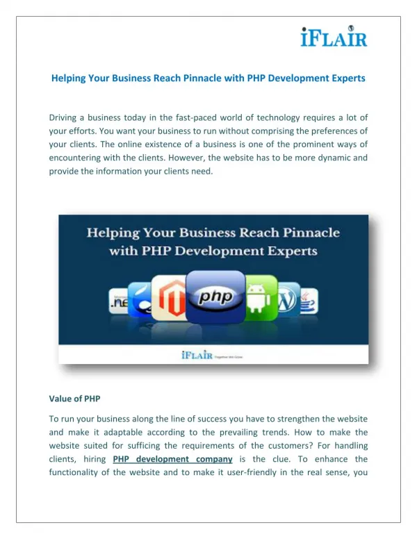 Helping Your Business Reach Pinnacle with PHP Development Experts