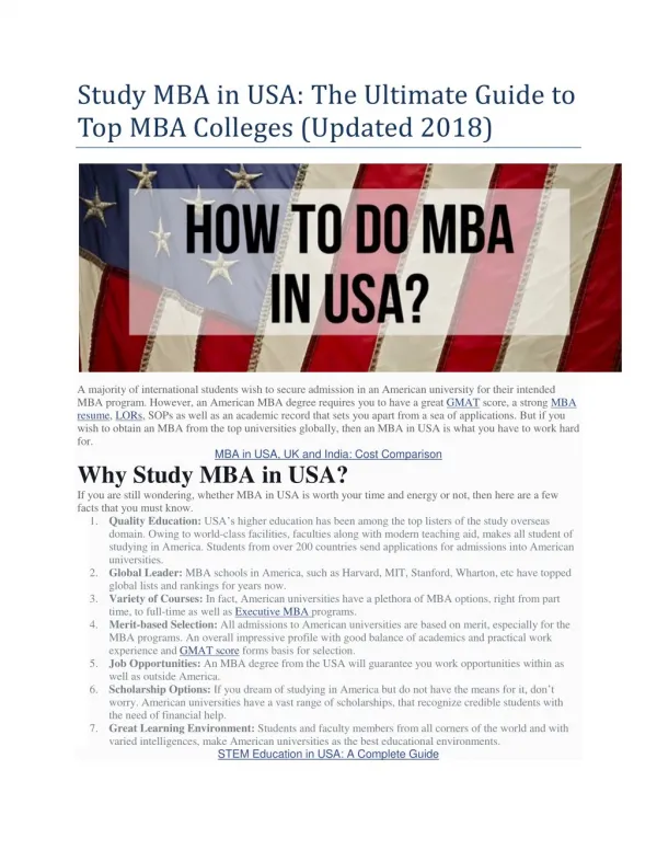 Study MBA in USA: The Ultimate Guide to Top MBA Colleges (Updated 2018)