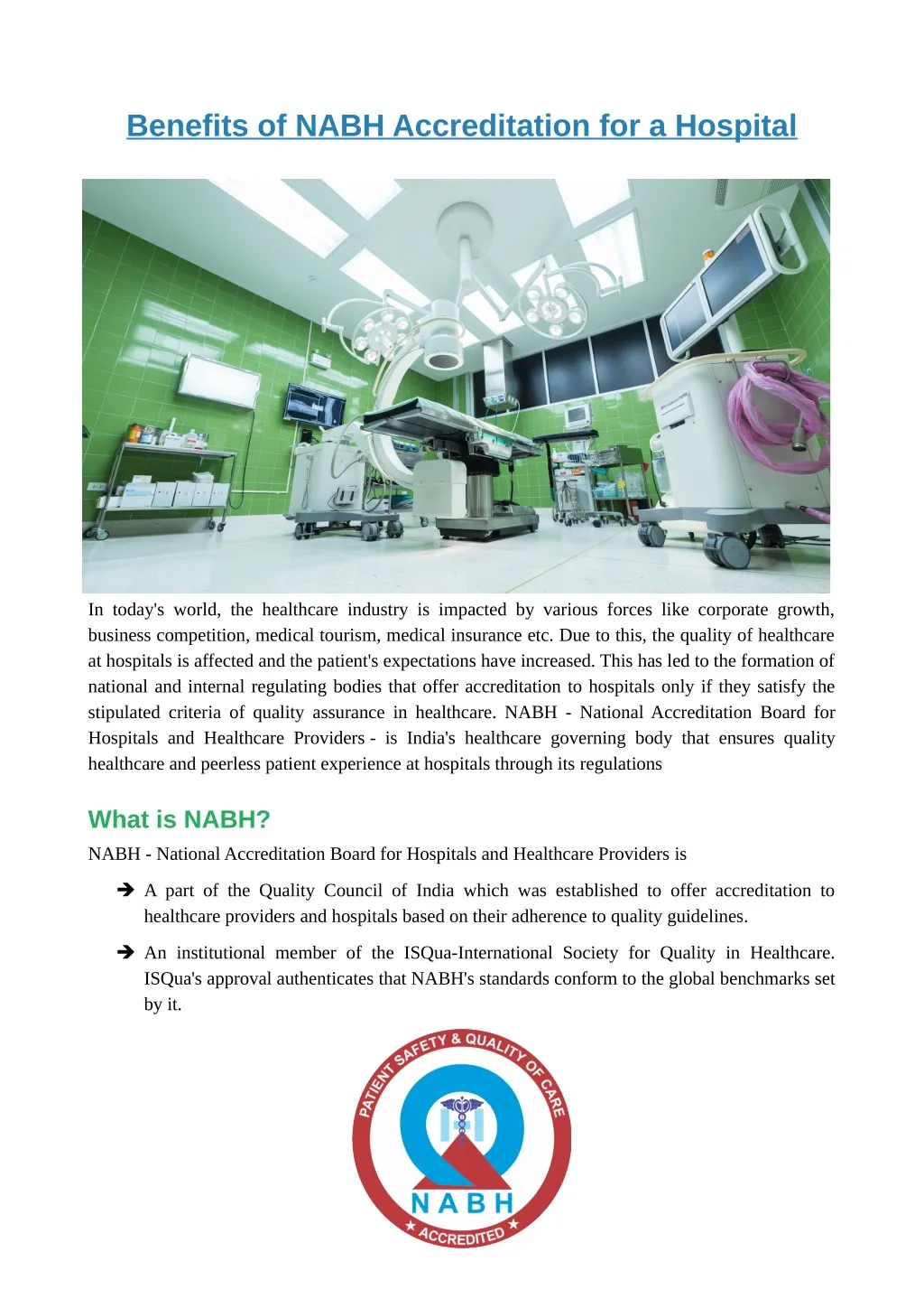 benefits of nabh accreditation for a hospital