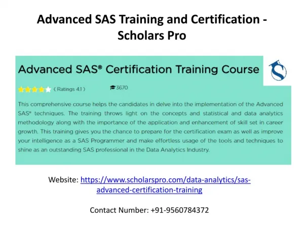 Best Online Advanced SAS Training and Certification Institute