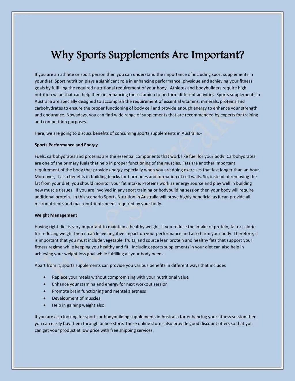 why sports supplements are important