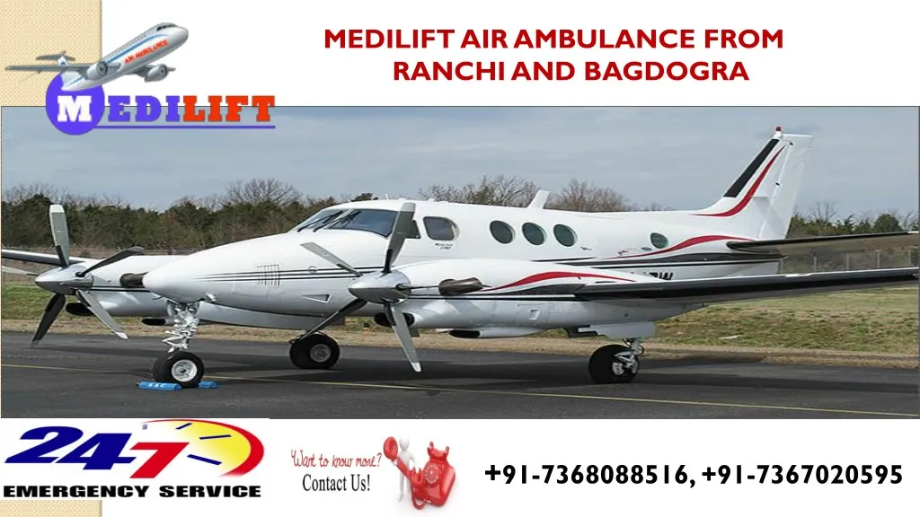 medilift air ambulance from ranchi and bagdogra
