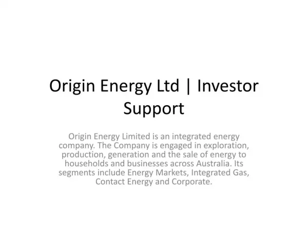 Origin Energy Ltd | Investor Support