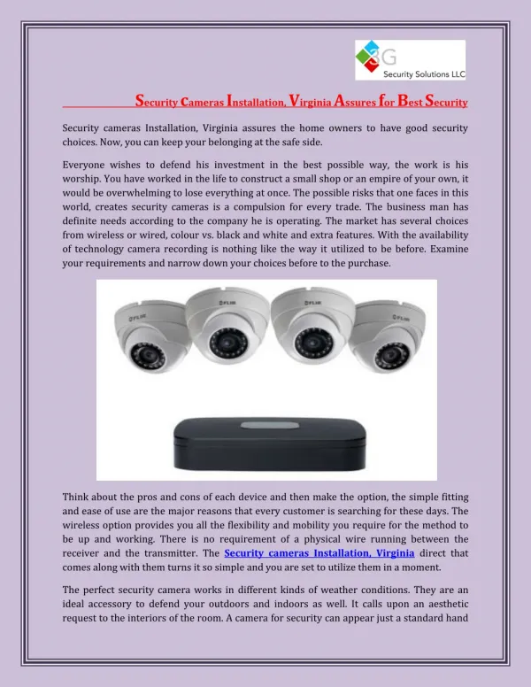 Security Cameras Installation, Virginia Assures For Best Security - 3G Security Solutions