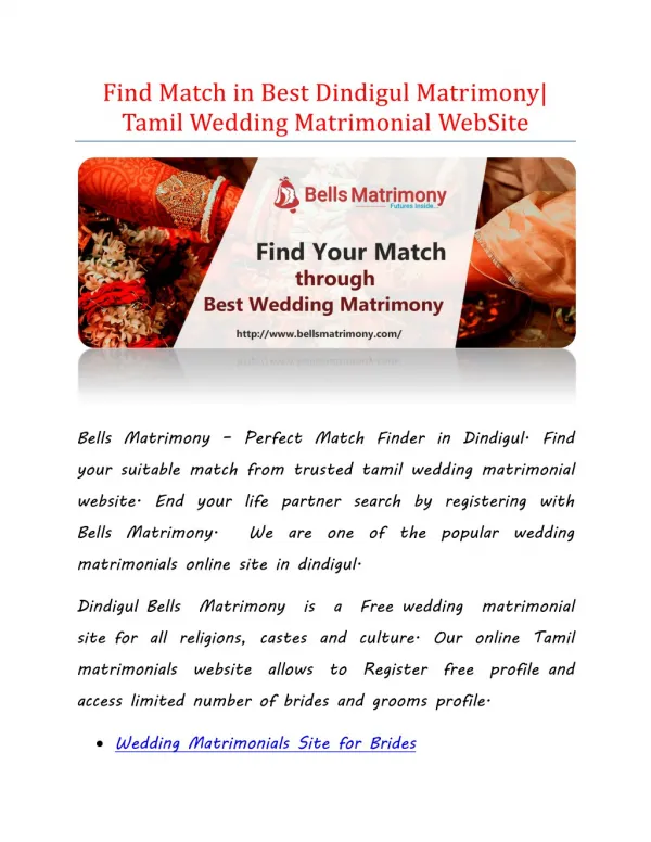 Find Match in Best Dindigul Matrimony|Tamil Wedding Matrimonial Services