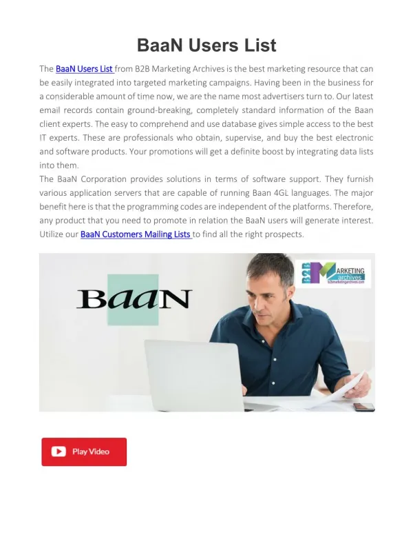 BaaN Users List | BaaN Customers Mailing Lists | B2B Marketing Archives