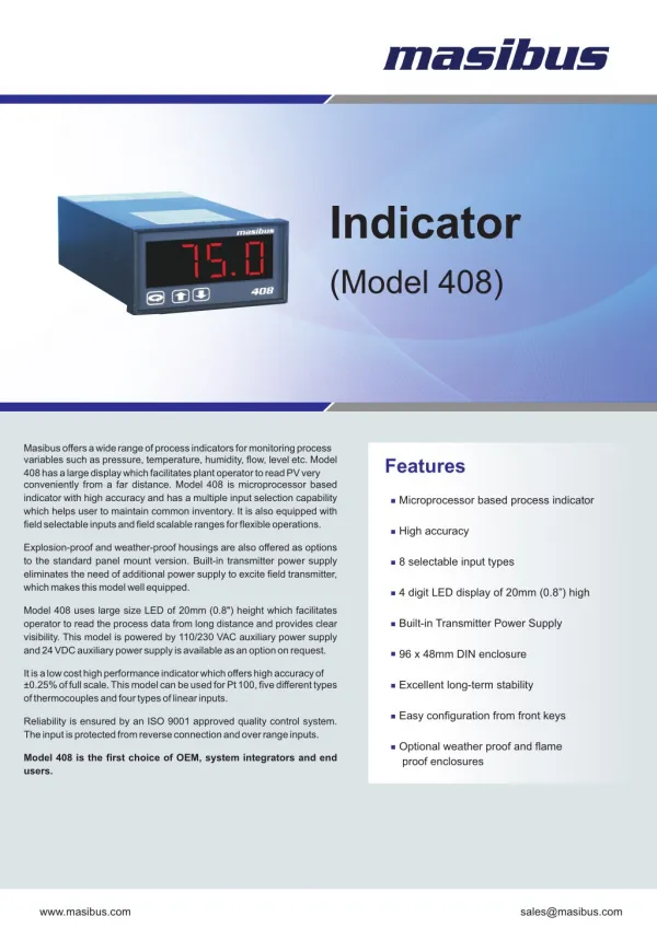 Masibus 408 Legacy Indicator, Pressure | Instronline