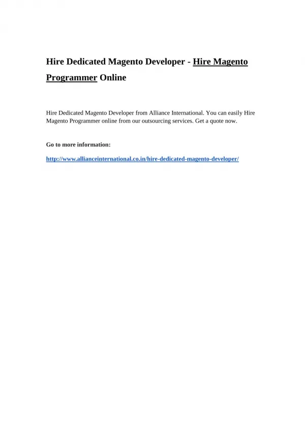 Hire Dedicated Magento Developer - Hire Magento Programmer Online