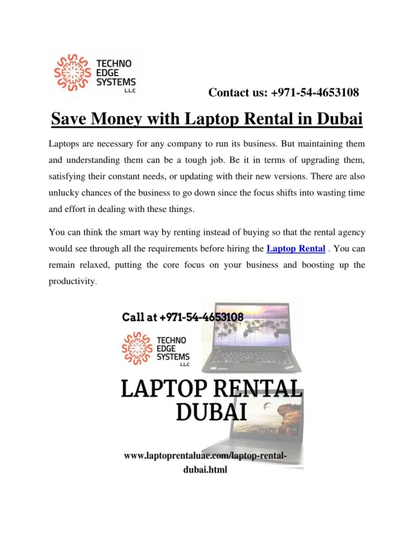 Save Money with Laptop Rental in Dubai