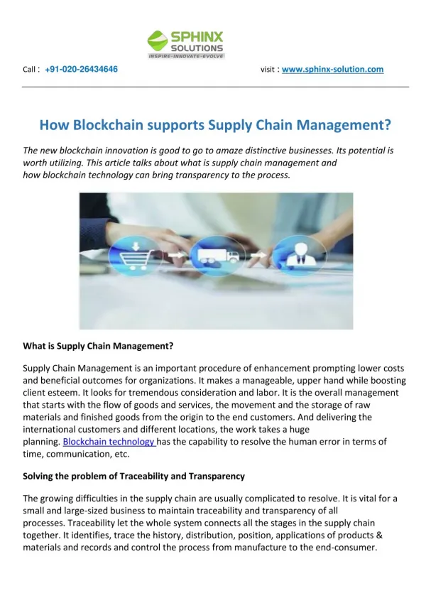 How Blockchain supports Supply Chain Management?