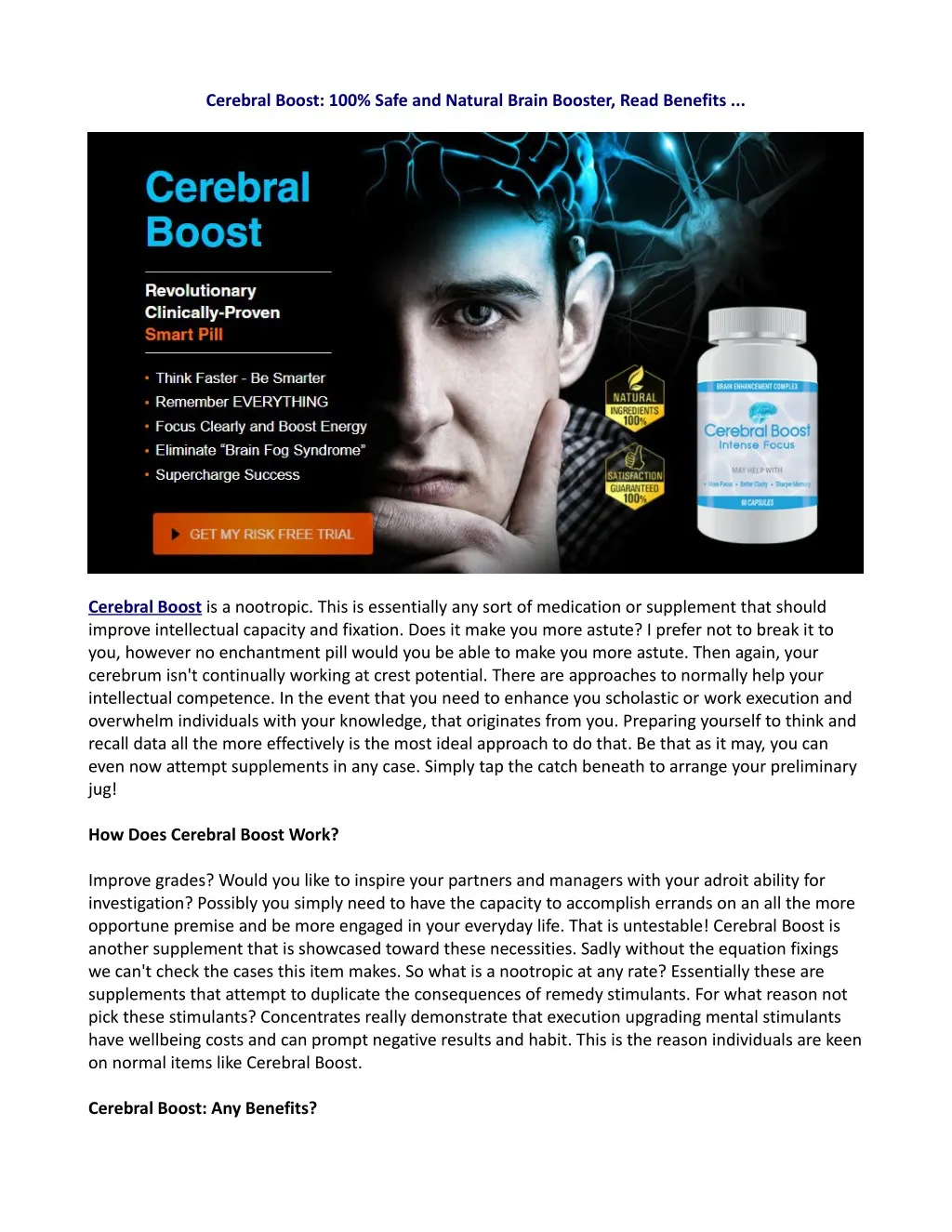 cerebral boost 100 safe and natural brain booster