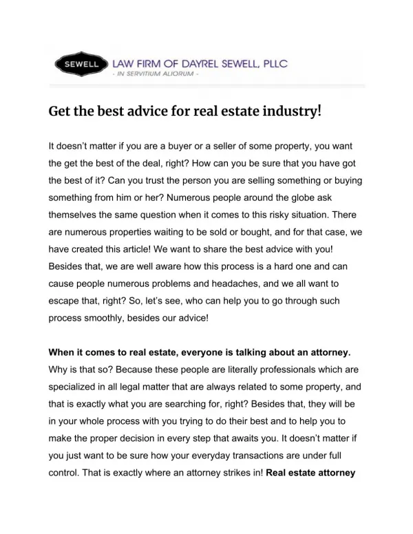 Get the best advice for real estate industry!