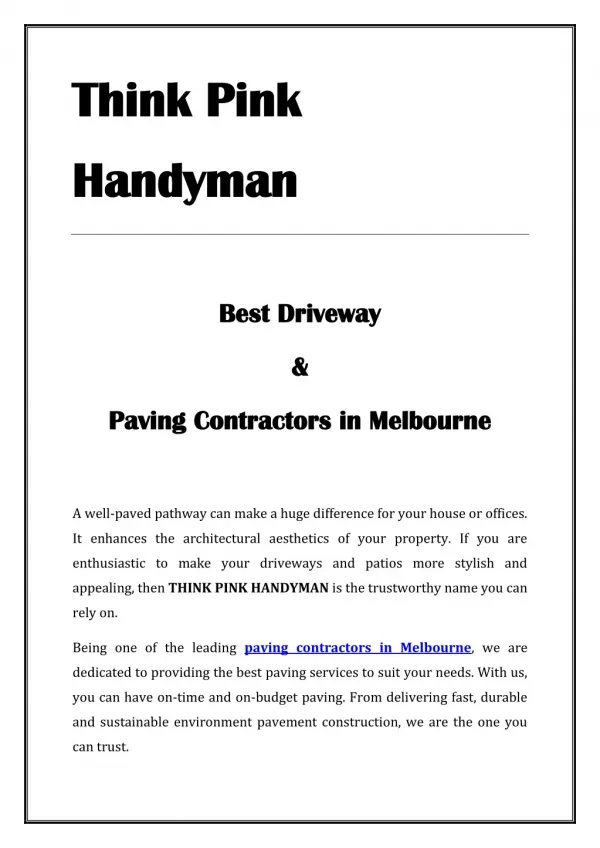 Driveways & Paving Contractors in Melbourne -Think Pink Handyman