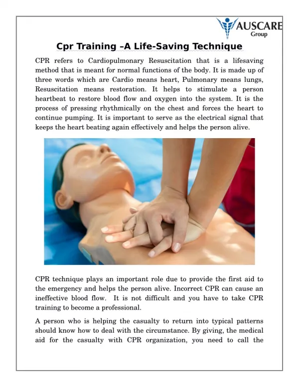 Cpr Training â€“A Life-Saving Technique