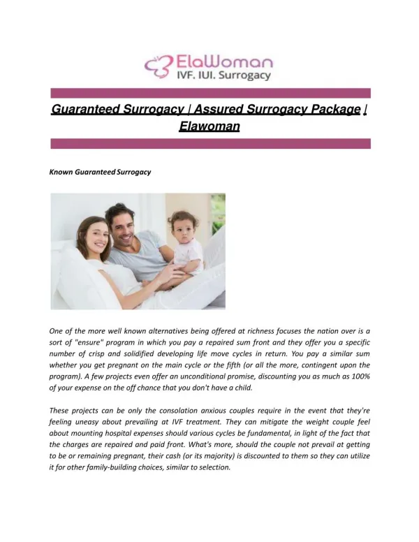 Guaranteed Surrogacy | Assured Surrogacy Package | Elawoman