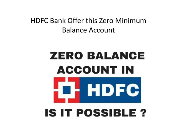 HDFC Bank Offer this Zero Minimum Balance Account