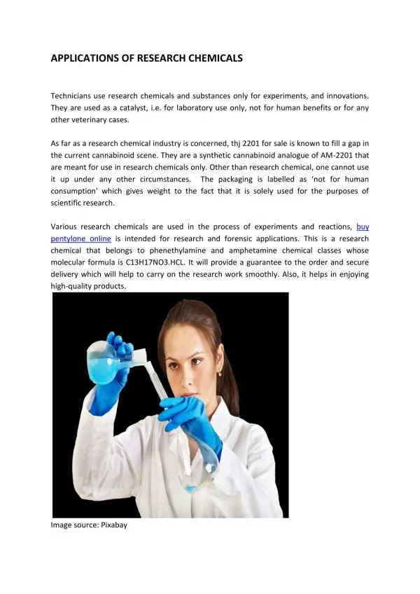 APPLICATIONS OF RESEARCH CHEMICALS