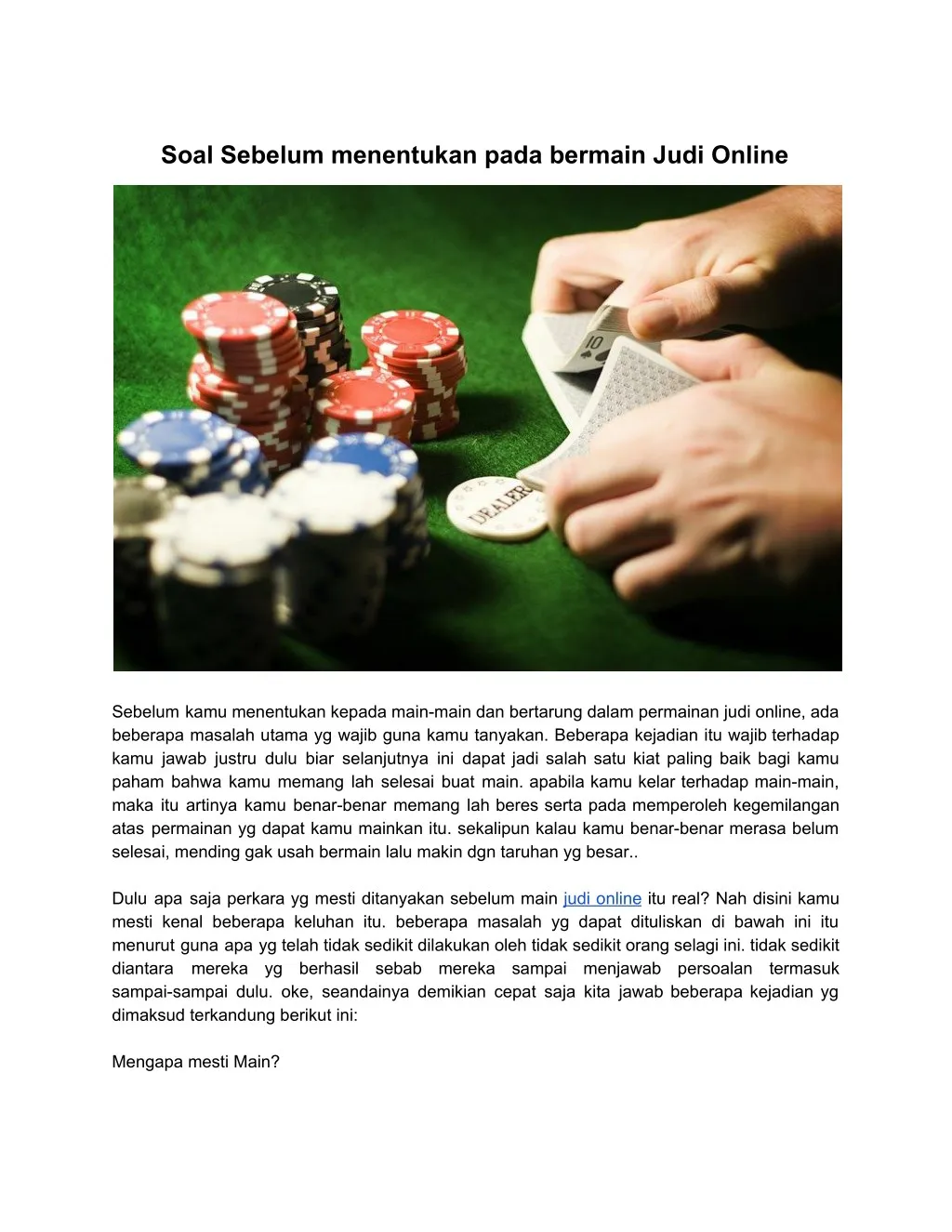 soal sebelum menentukan pada bermain judi online