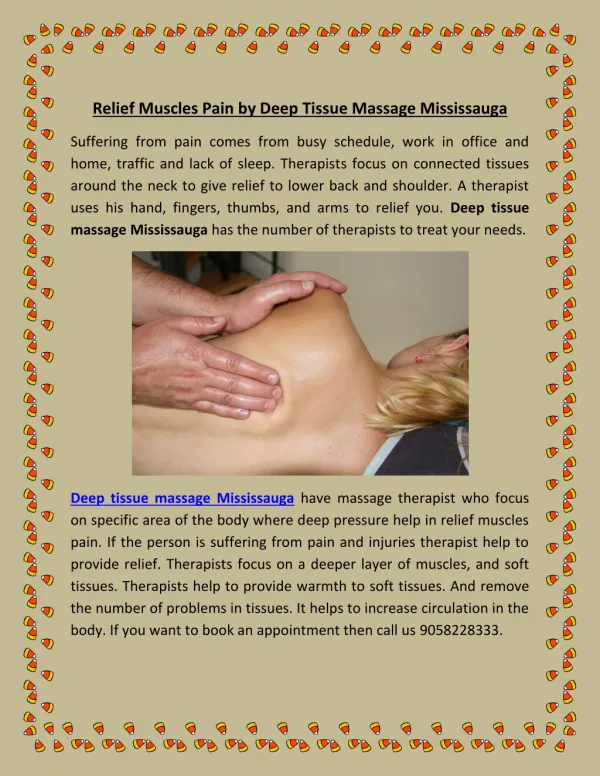 Relief Muscles Pain by Deep Tissue Massage Mississauga