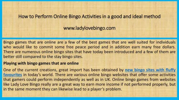How to Perform Online Bingo Activities in a good and ideal method