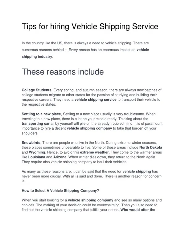 Tips for hiring vehicle shipping service