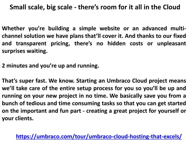 Umbraco Cloud - hosting that excels