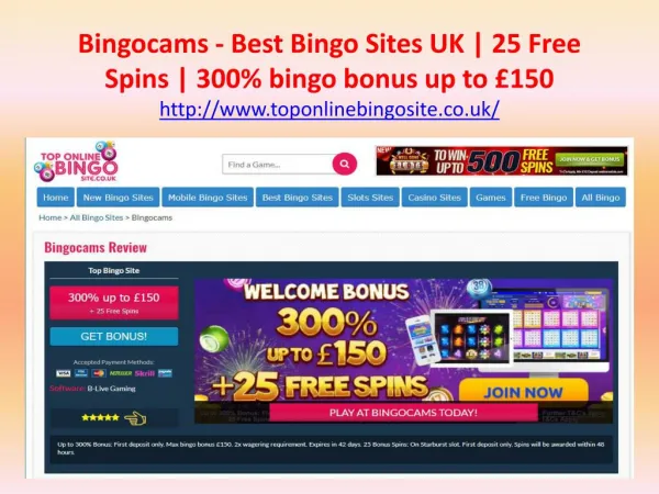 Bingocams - Best Bingo Sites UK | 25 Free Spins | 300% bingo bonus up to Â£150